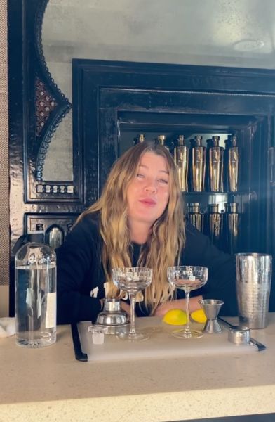 Ellen Pompeo consuming alcohol at home